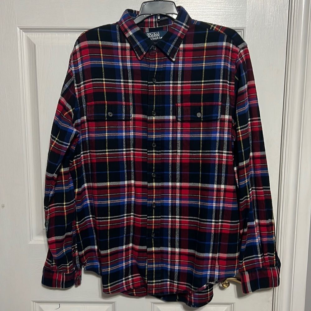 🔥🔥 POLO RALPH LAUREN Plaid Cotton Flannel Button Shirt -‎ PERFECT - Sz L